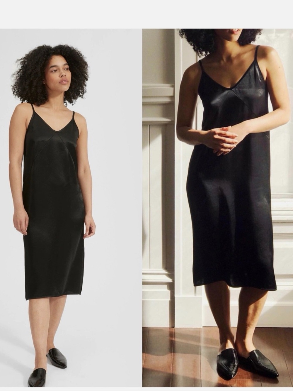 Everlane the party slip midi dress black spaghetti straps